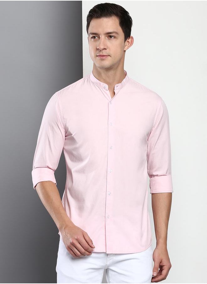 Dennis Lingo Men's Pink Slim Fit Casual Spread Shirt  - Image 1