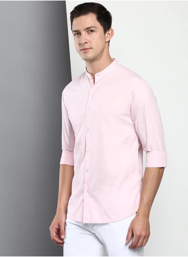 دينيس لينغو Men's Pink Slim Fit Casual Spread Shirt