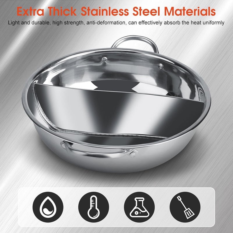 LIYJTK Stainless Steel Pot with Divider, Two-Flavor Separation Induction Cooker, Double-Sided Soup Cooker Double-Flavor Chinese shabu-shabu, Suitable for Family Gatherings(32cm) - Image 4