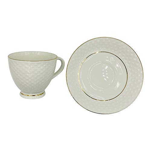 LVOOK Bone China Tea Cup and Saucer Series, 6 Piece Set, 120 ML, White, Geometric Pattern, Polished Finish, Microwave & Dishwasher Safe, Chip Resistant, Reusable, Perfect for Home Use - Image 5