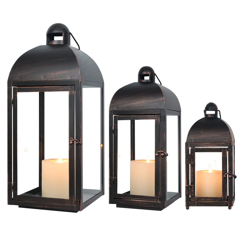 NEEDOMO Lanterns Decorative Outdoor & Indoor, Set of 3 Outdoor Lanterns for Porch, 23" Large Candle Lantern, Bronze Metal Frame with Glass, Vintage Farmhouse, Patio, Pathway, Garden, Fall, Christmas - Image 2