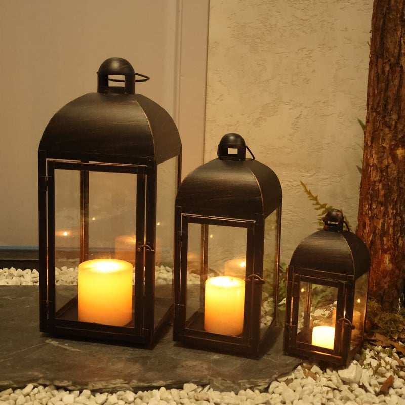 NEEDOMO Lanterns Decorative Outdoor & Indoor, Set of 3 Outdoor Lanterns for Porch, 23" Large Candle Lantern, Bronze Metal Frame with Glass, Vintage Farmhouse, Patio, Pathway, Garden, Fall, Christmas - Image 3