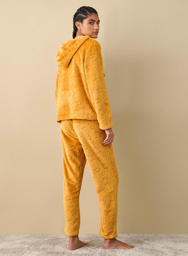 سبلاش فيڤ طقم بنطلون بيجاما وبلوزة بارزة الملمس بقبعة - Image 3