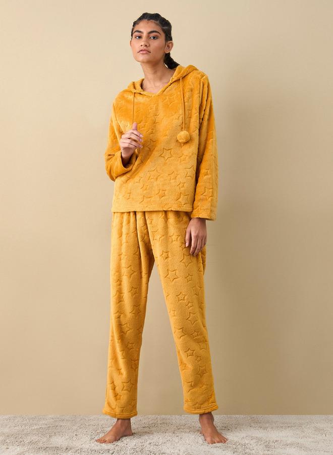 سبلاش فيڤ طقم بنطلون بيجاما وبلوزة بارزة الملمس بقبعة - Image 1