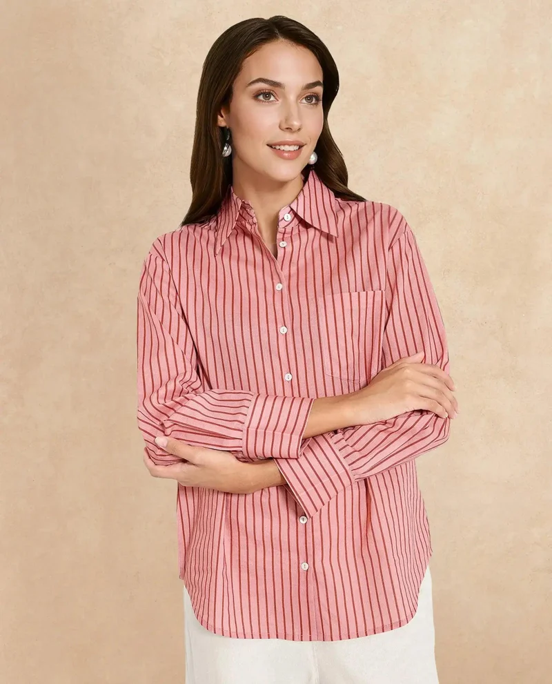 Rareism Women's Tonal Stripe Poly Muslin Shirt