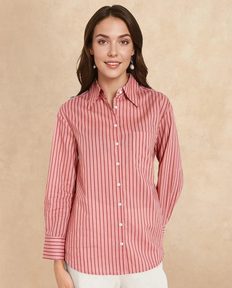 Rareism Women's Tonal Stripe Poly Muslin Shirt