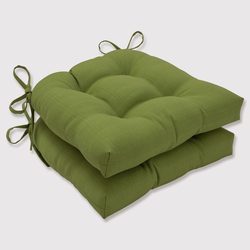 Pillow Perfect Forsyth Solid IndoorOutdoor Reversible Patio Chairpad with Ties Weather and Fade Resistant 155 x 16 Green 2 Count