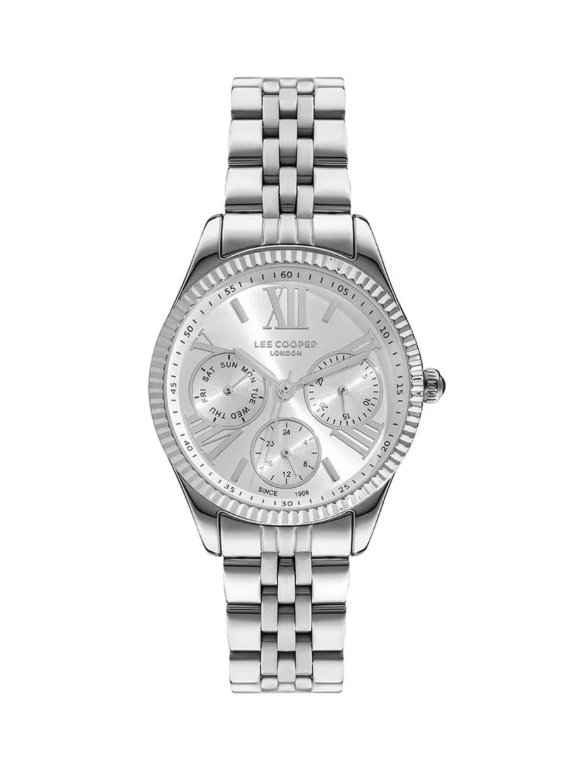 لي كوبر Lee Cooper Women's Quartz Movement Watch, Multi Function Display and Metal Strap - LC07333.330, Silver