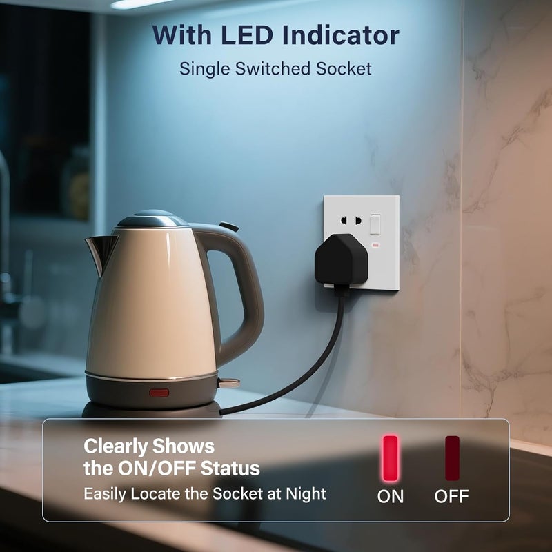 مقبس حائط عالمي 5 دبابيس مع مفتاح واحد ومؤشر LED، مخرج حائط متعدد الوظائف، مقبس طاقة مع لوحة PC مناسب لأكثر من 180 دولة من أنواع المقابس، 13 أمبير أبيض (86 × 86 مم) - Image 4