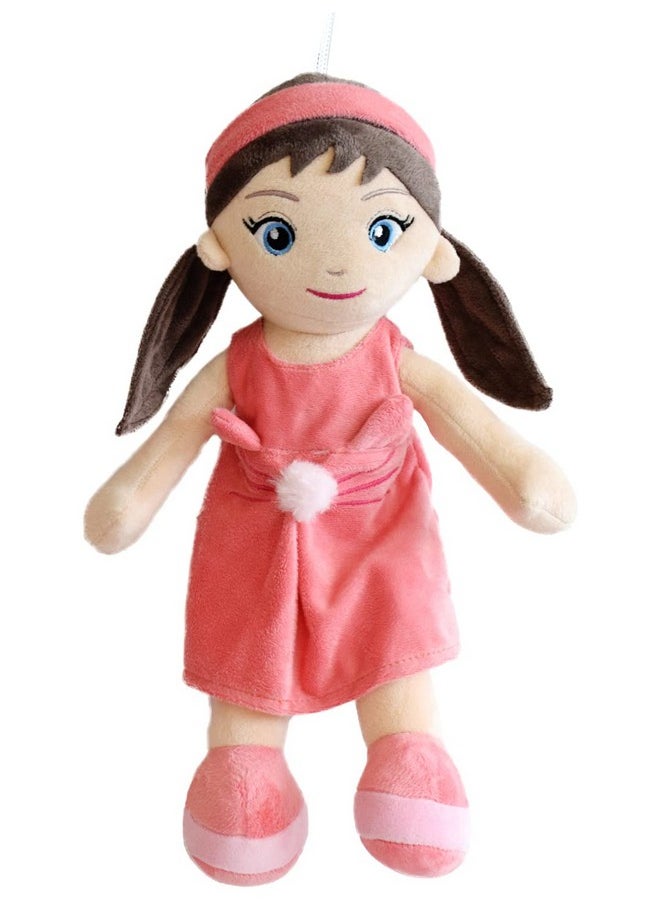 Mirada - Cute Coral Huggable Pompom Girl Doll Soft Toy For Baby Girls/Kids Stuffed Plush Ideal For Birthdays & Special Occasions 38Cm - Image 1
