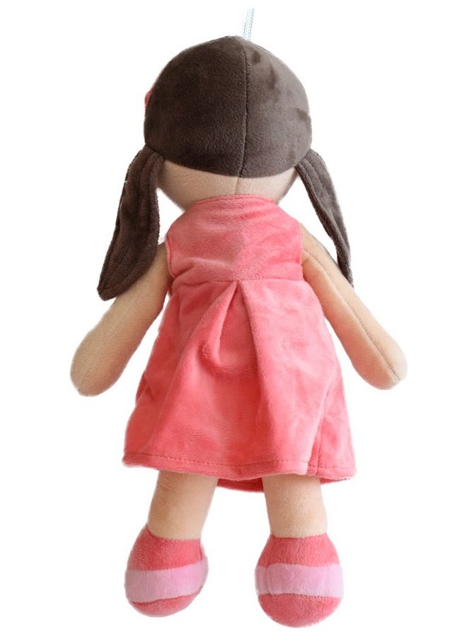 Mirada - Cute Coral Huggable Pompom Girl Doll Soft Toy For Baby Girls/Kids Stuffed Plush Ideal For Birthdays & Special Occasions 38Cm - Image 1
