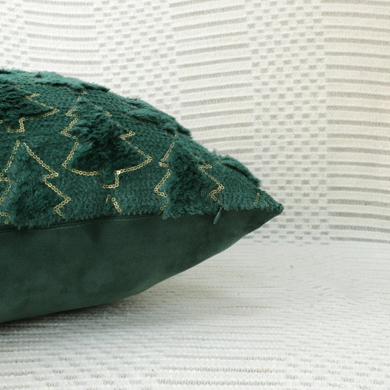 4TH Emotion Christmas Tree Decorative Pillow Covers 16x16 Set of 2  Green Soft Plush Faux Fur Farmhouse Throw Cushion Cases for Xmas Winter Holiday Home Decorations - Image 2