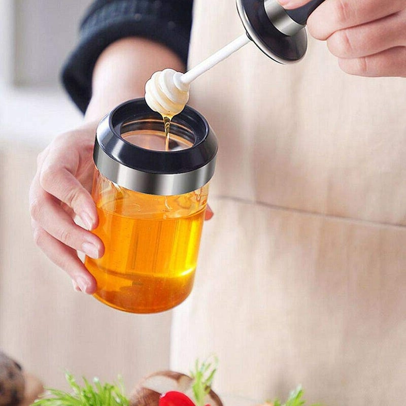 Femora Borosilicate Glass Food Storage Jar Honey Storage with Dipper 250 ML Pack of 1 - Image 2