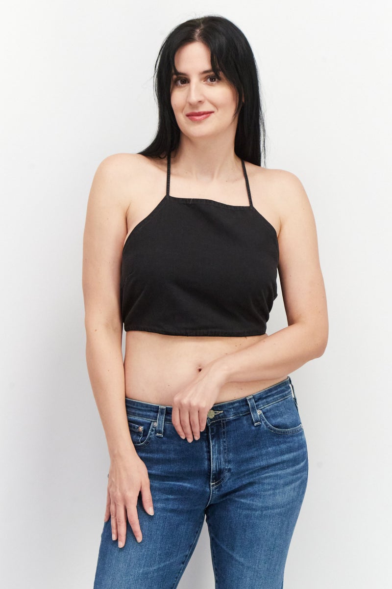 Asos Design Women Halter Neck Sleeveless Washed Crop Top, Black - Image 1