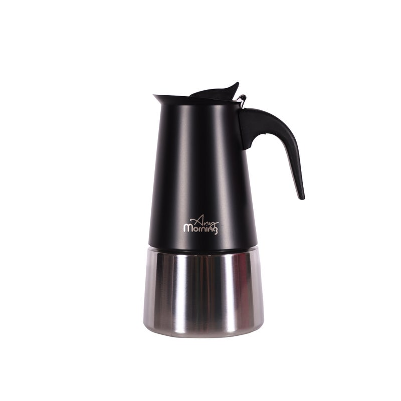 Any Morning Stovetop Espresso Coffee Maker Stainless Steel Induction Moka Pot, 300 ml - 10 oz, Black - Image 1