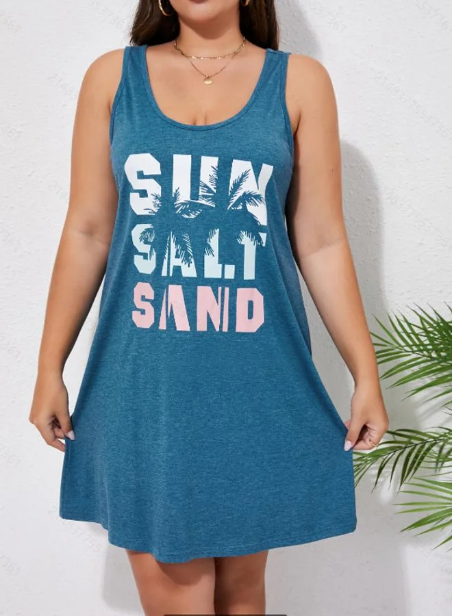 Take Two Plus Size Blue Graphic Print Sleeveless Nightdress