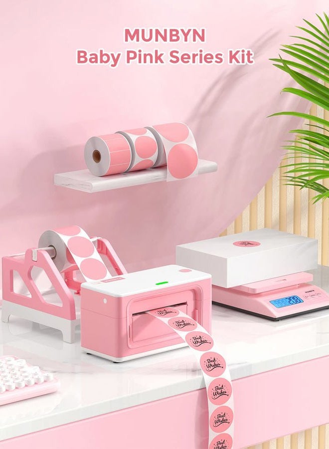 MUNBYN Label Holder for Rolls and Fan-Fold Labels, Thermal Sticker Roll Holder for Desktop Thermal Printer Shipping Supplies Industrial Paper, Pink - Image 4