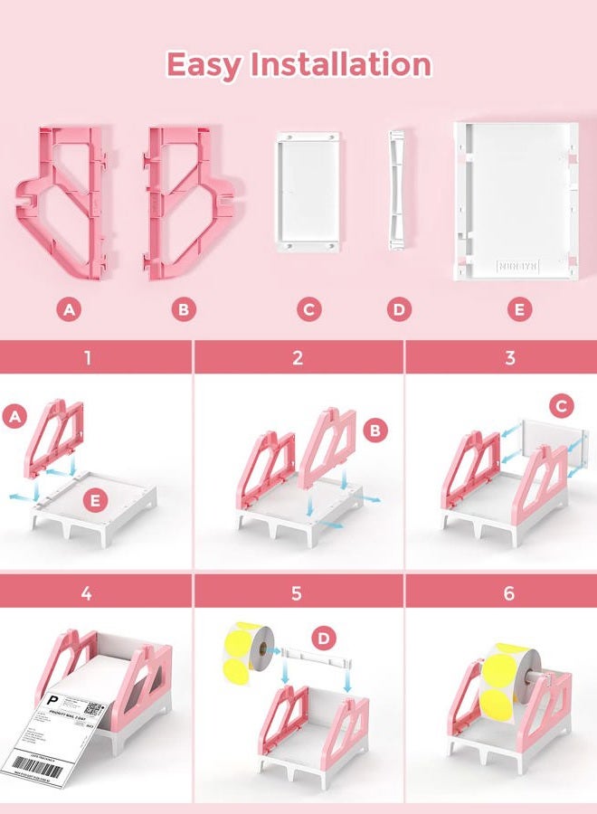 MUNBYN Label Holder for Rolls and Fan-Fold Labels, Thermal Sticker Roll Holder for Desktop Thermal Printer Shipping Supplies Industrial Paper, Pink - Image 3