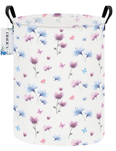 ONOEV Collapsible Laundry HamperWaterproof Cotton Canvas Storage Basket with Reinforced Handles for Bedroom Bathroom Dorm Home Organization Watermark flower - Image 1