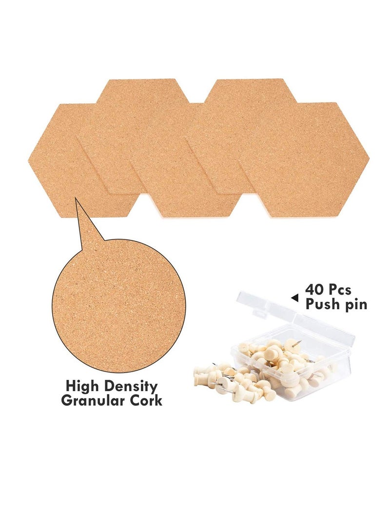 Cork Board,DIY Pin Notice Board 8 Pcs, Hexagon Wall Bulletin Boards with 20 Push Pins for allows you to nail or hang some small ornaments on cork board, Home Decoration and Office Memo - Image 3