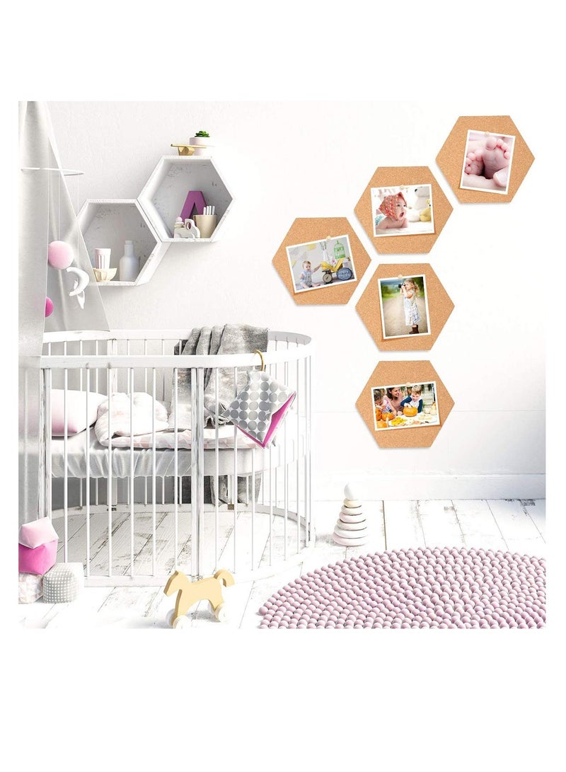 Cork Board,DIY Pin Notice Board 8 Pcs, Hexagon Wall Bulletin Boards with 20 Push Pins for allows you to nail or hang some small ornaments on cork board, Home Decoration and Office Memo - Image 5