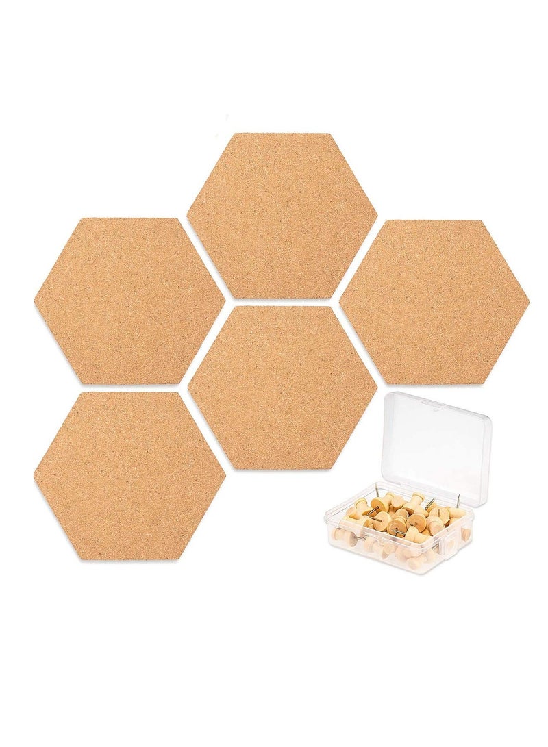 Cork Board,DIY Pin Notice Board 8 Pcs, Hexagon Wall Bulletin Boards with 20 Push Pins for allows you to nail or hang some small ornaments on cork board, Home Decoration and Office Memo - Image 1