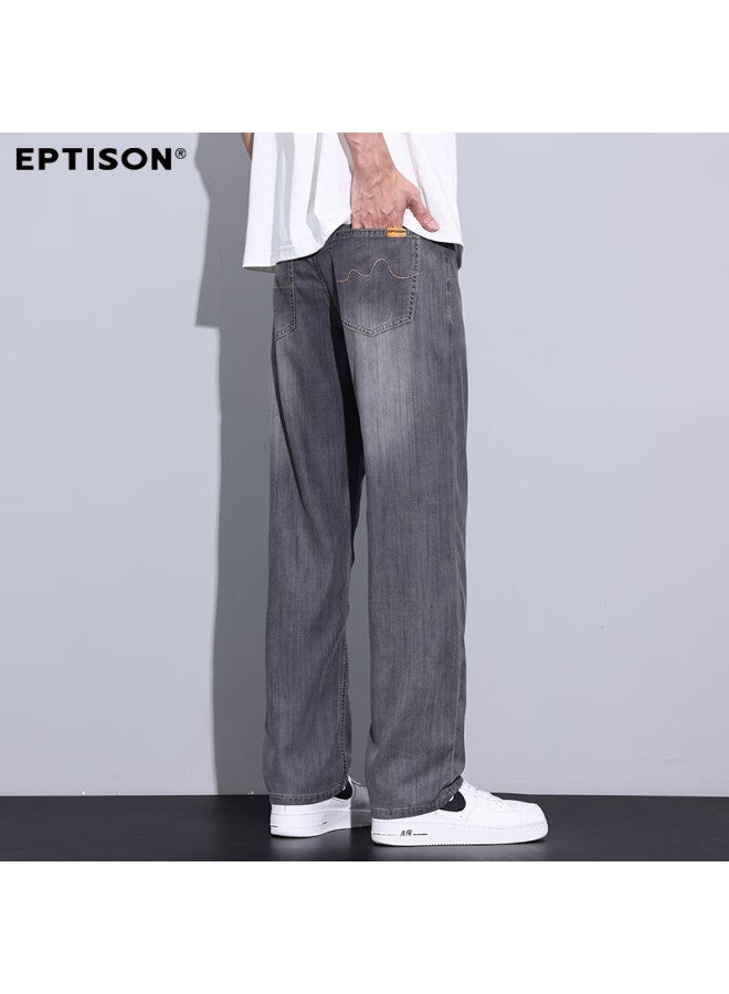 EPTISON Yipintiancheng [tencel Lyocell] Men's Jeans, Summer Lightweight Straight-leg Loose Comfortable Fashion Ice Silk Long Pants For Me - Image 1