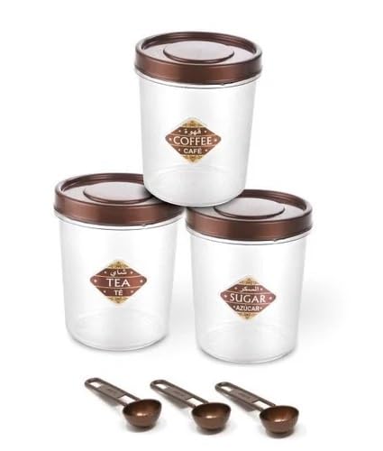 DOLIVA Jars for Tea Coffee Tea Coffee Sugar Containers Set Tea Containers for Kitchen Sugar Tea Coffee Jars with 3 Spoons Pack of 3