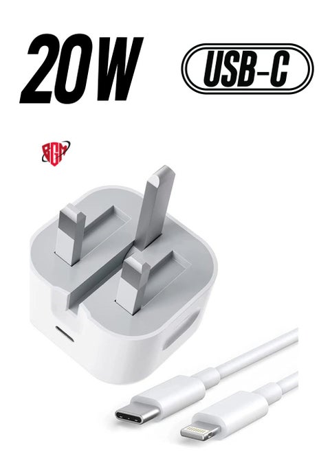 20W PD Type C Power Block Wall Charger Plug Adapter with 1M USB-C to Lightning Cable Compatible with iPhone 14/13/11/X/XS/iPad