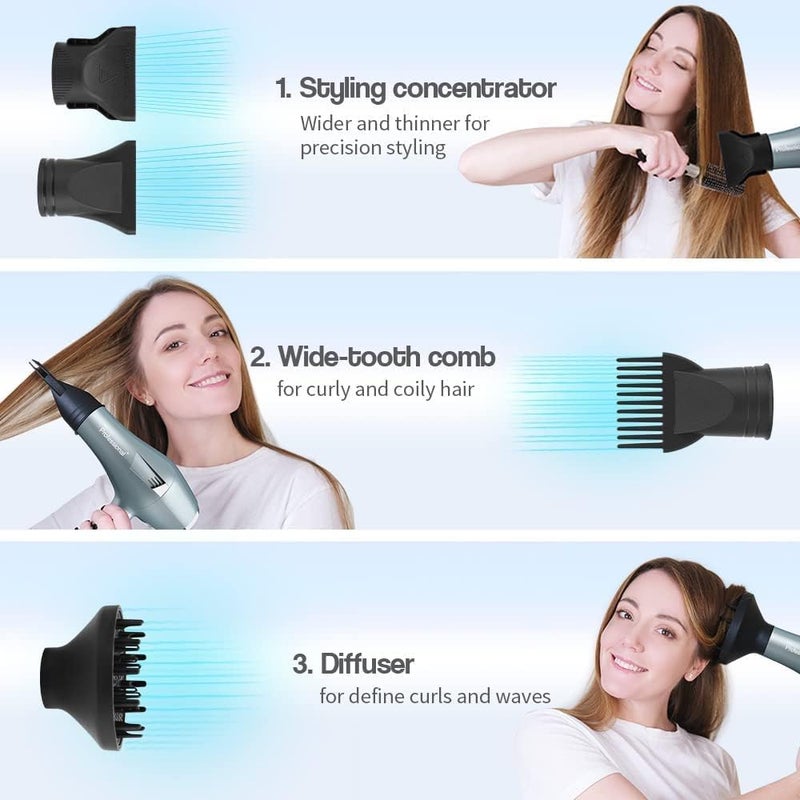 Faszin Ionic Hair Dryer, 2500W Professional Hairdryer 2 Speed 3 Heat Setting, Fast Drying Salon Blow Dryer with Diffuser, Nozzle, Concentrator Comb - Image 5
