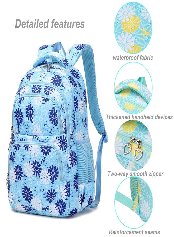 ZHIERNA Daisy Printed Backpacks for Girls with Lunch Bag Pencil Case 3pcs Set, Lightweight Elementary Bookbags for Teen Girls, Blue, Daypack Backpacks - Image 5