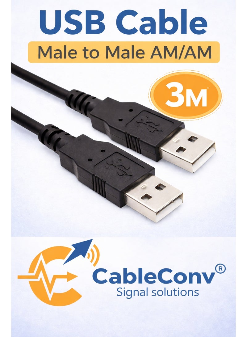 CABLE CONV USB Type-A Male to Male Cable 3M High Speed Data Transfer Standard USB AM to AM Cable CableConv - Image 1