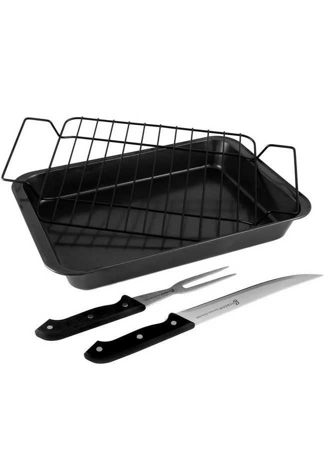 GIBSON 4-Piece Reilly Non-Stick Carbon Steel Rectangular Roaster Set Black 1.8 x 9.5 x 14.5 Inch 108157.04