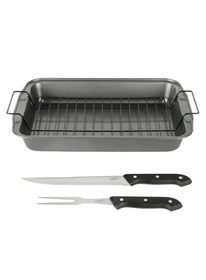 GIBSON 4-Piece Reilly Non-Stick Carbon Steel Rectangular Roaster Set Black 1.8 x 9.5 x 14.5 Inch 108157.04