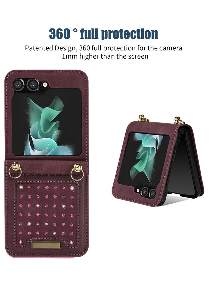 Samsung Galaxy Z Flip 5 Leather flip cover with card holder, lanyard, anti Theft brush, multiple functions phone protection case  - Image 4