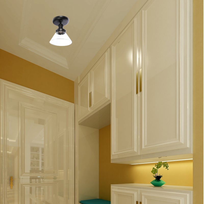 🏠 ضوء سقف داخلي على الطراز الأمريكي من الحديد الأسود والزجاج - Image 3