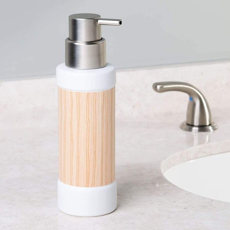 InterDesign Ceramic/Wooden Liquid Soap Dispenser for Bathroom or Kitchen, Refillable Bottle Dispenser with Rustproof Brushed Finish Plastic Head for Essential Oil, Lotion, Dish Soap -340 ml - Image 5