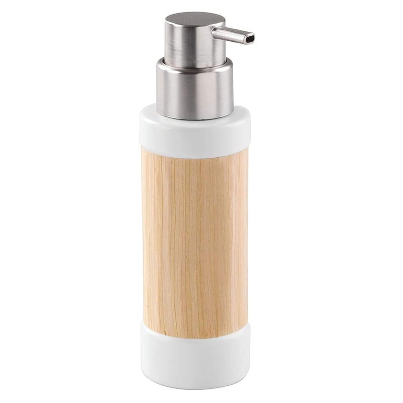 InterDesign Ceramic/Wooden Liquid Soap Dispenser for Bathroom or Kitchen, Refillable Bottle Dispenser with Rustproof Brushed Finish Plastic Head for Essential Oil, Lotion, Dish Soap -340 ml - Image 1