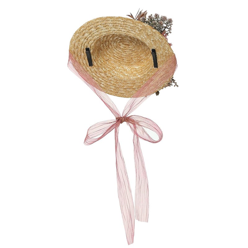 COSDREAMER Girls Women Tea Party Sun Hat Lace Ribbons Straw Hats Small Hat (P) - Image 2