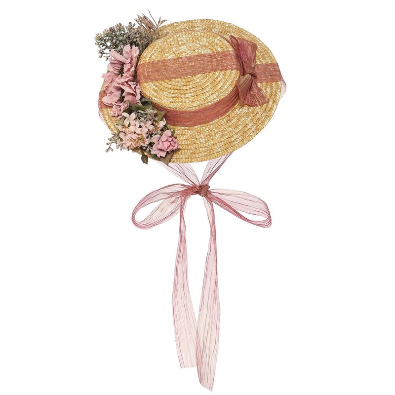 COSDREAMER Girls Women Tea Party Sun Hat Lace Ribbons Straw Hats Small Hat (P) - Image 1