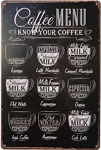 SUDAGEN Vintage Coffee MENU Metal Signs (12 x 8 Inches, Tin Material, Perfect for Cafe, Bar, Home Wall Decor) - Image 1