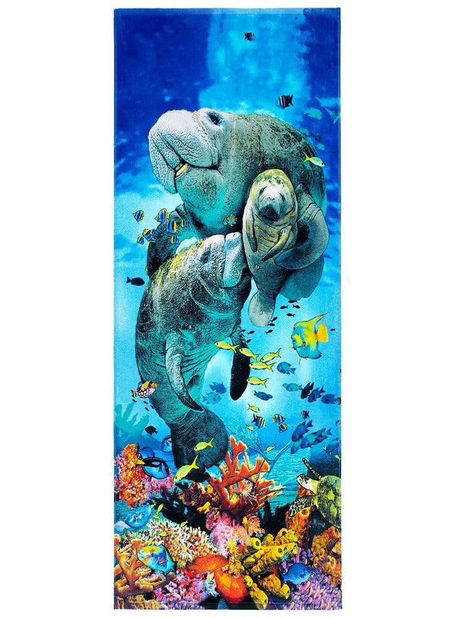 Beachland Manatee Beach Towel 30 x 60 inch Fishes Underwater Tropical Florida Everglades 100% Cotton (Manatees, 1 Towel 30" x 60") - Image 1
