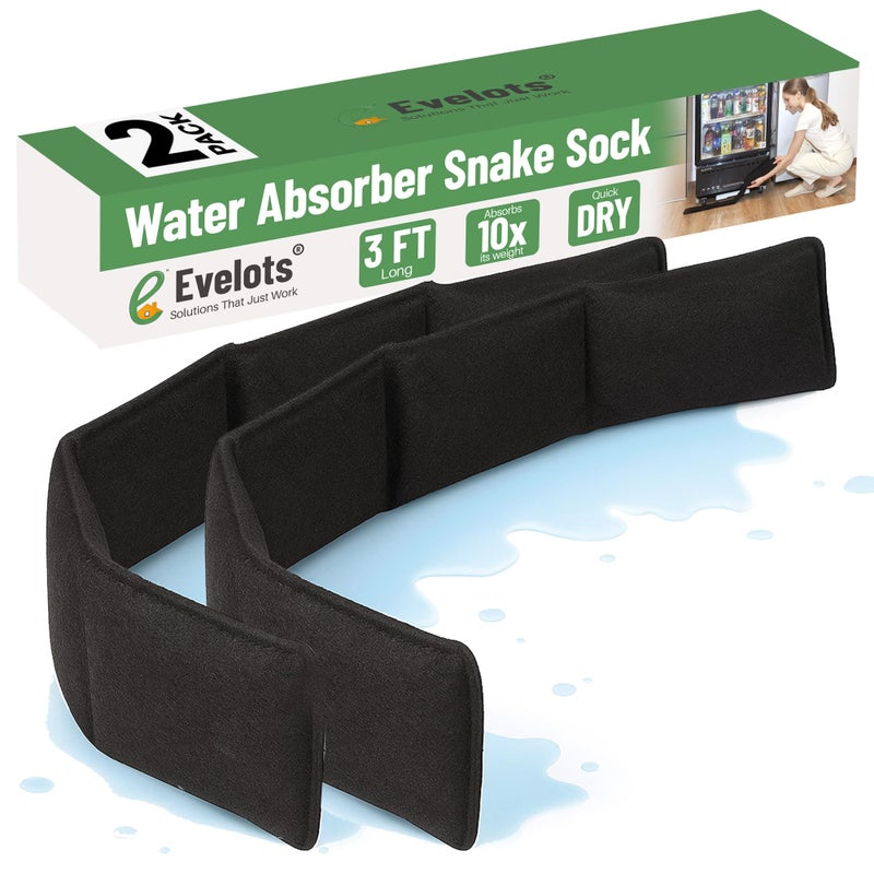Evelots Water Absorber Snake Sock -2 Pack-Reusable Water Barrier - Absorbs 10 Times its Weight-Great for Leaks & Spills from Doors, Windows, Water Tank, Heavy Rain, Shower Tub-3 Feet Long - Image 1