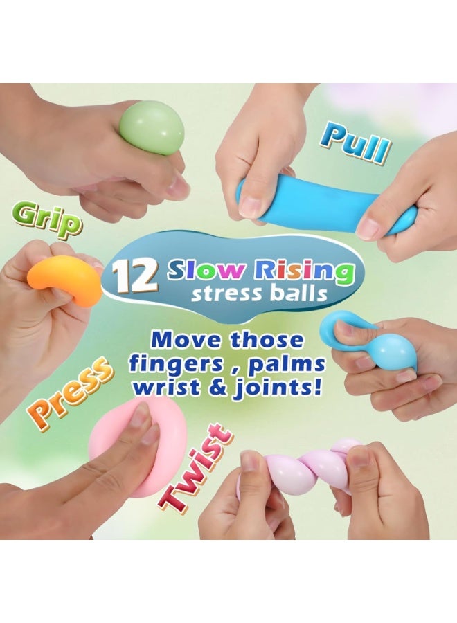 12 Pcs Stress Balls Set for Adults and Kids - Squishy Ball Sensory Fidget Toys for Anxiety Relief - Squeeze Ball Party Favors Bulk Pack - Classroom Prize - Birthday - Image 3