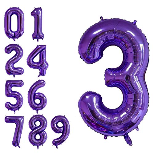 MoMo Balloon 40 Inch Jumbo Purple Number 3 Balloon Giant Balloons Prom Balloons Helium Foil Mylar Huge Number Balloons for Birthday Party Decorations/Wedding/Anniversary - Image 1