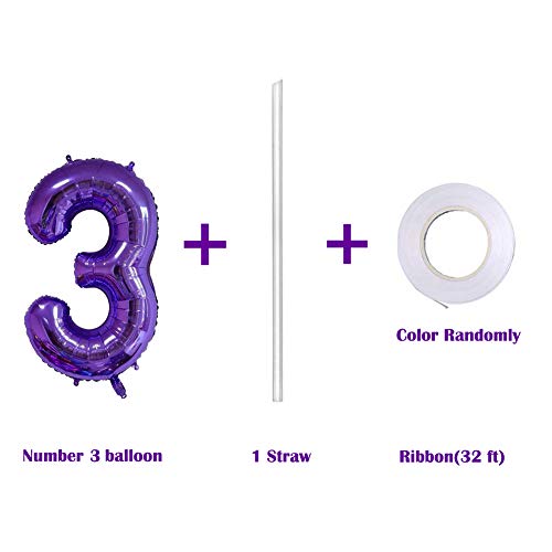 MoMo Balloon 40 Inch Jumbo Purple Number 3 Balloon Giant Balloons Prom Balloons Helium Foil Mylar Huge Number Balloons for Birthday Party Decorations/Wedding/Anniversary - Image 3