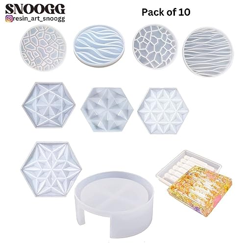 SNOOGG Pack of 10/4 Piece of 3 D Hexa, 4 Piece of 3D Round Coaster, 1 Piece of Round Stand and Slot Stand Coaster for Making and DY Coaster, Flower Preservation, Home,Wedding Décor etc - Image 2