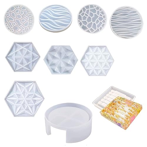 SNOOGG Pack of 10/4 Piece of 3 D Hexa, 4 Piece of 3D Round Coaster, 1 Piece of Round Stand and Slot Stand Coaster for Making and DY Coaster, Flower Preservation, Home,Wedding Décor etc - Image 1