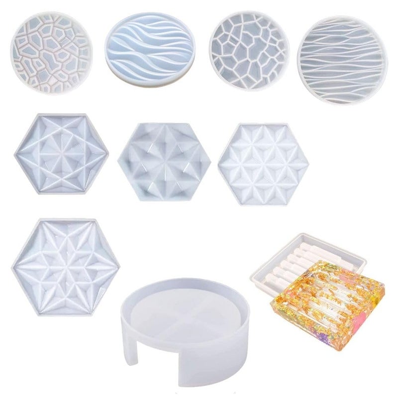 SNOOGG Pack of 10/4 Piece of 3 D Hexa, 4 Piece of 3D Round Coaster, 1 Piece of Round Stand and Slot Stand Coaster for Making and DY Coaster, Flower Preservation, Home,Wedding Décor etc - Image 5