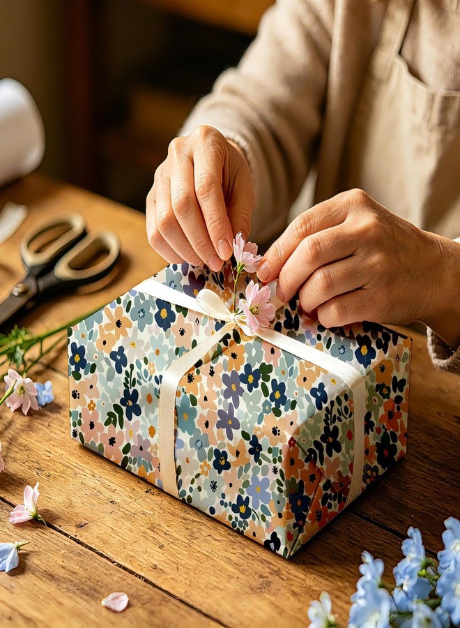 Fabllewavi 1 Roll Boho Floral Wrapping Paper Mini Roll - 17in x 32.8Ft Watercolor Boho Floral Patterns Gift Wrap Paper for Spring Birthday Wedding DIY Crafts Baby Shower Party Supplies - Image 4
